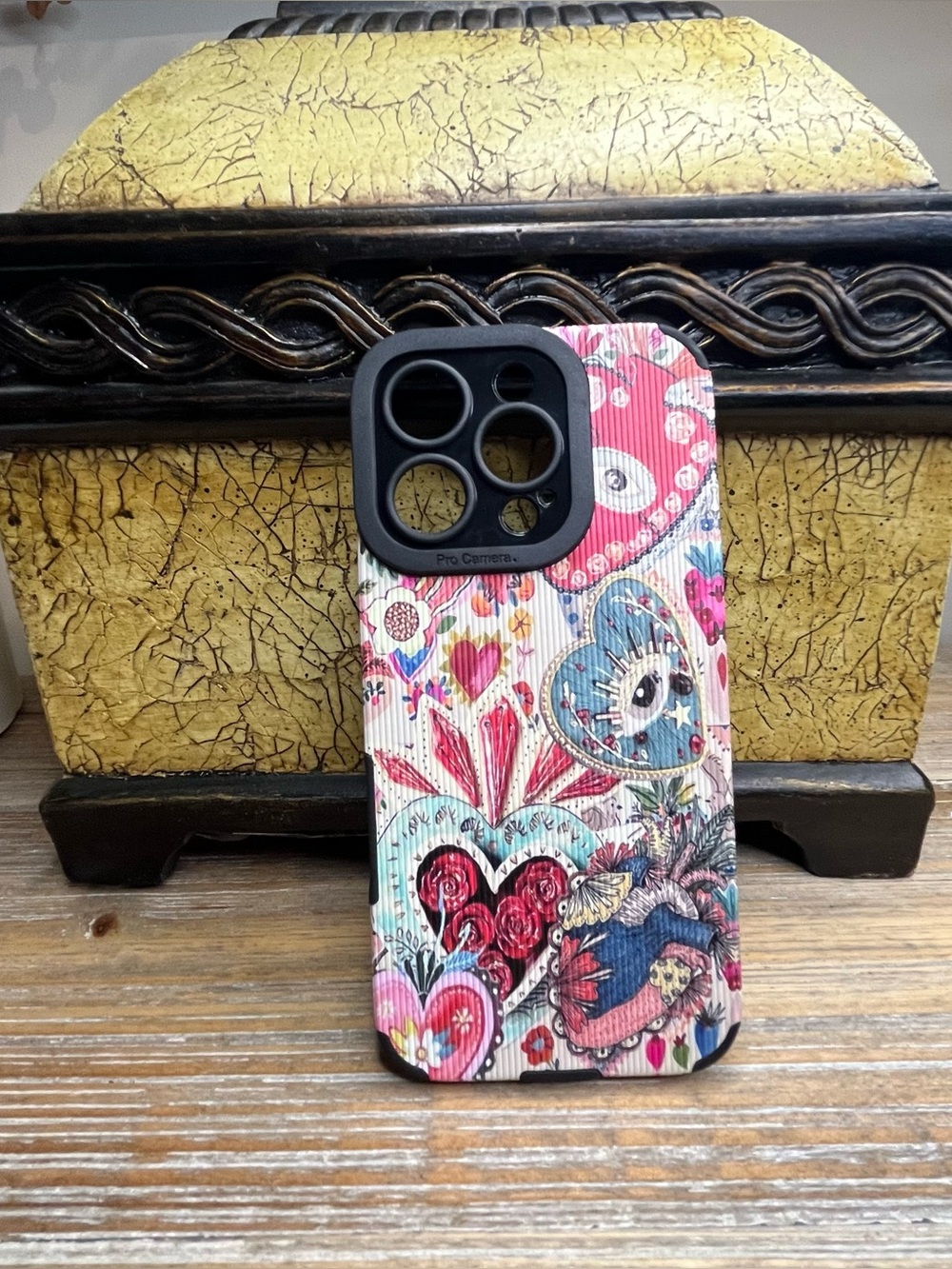 Abstract Heart Eye iPhone 16 Pro Case Boho Multi-Color Textured Cover NEW